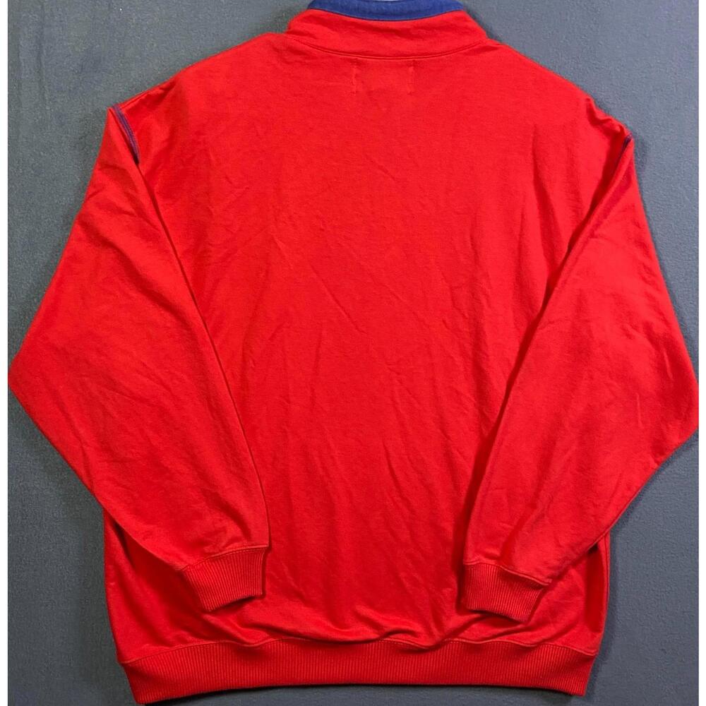Red Snap Pullover XLarge Vintage 90s Grandma core Embroidered Flower Blast Blues - Picture 9 of 10